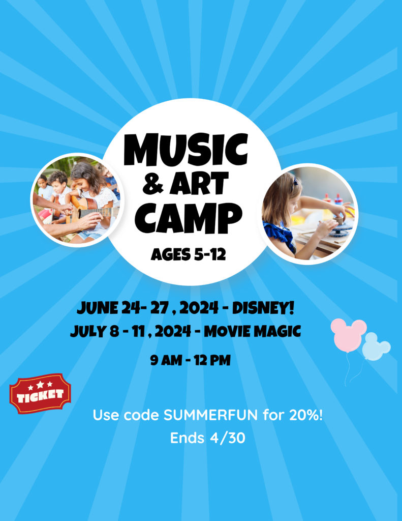 Music and Art Summer Camp for kids aged 5-12 starting this June, 2024.